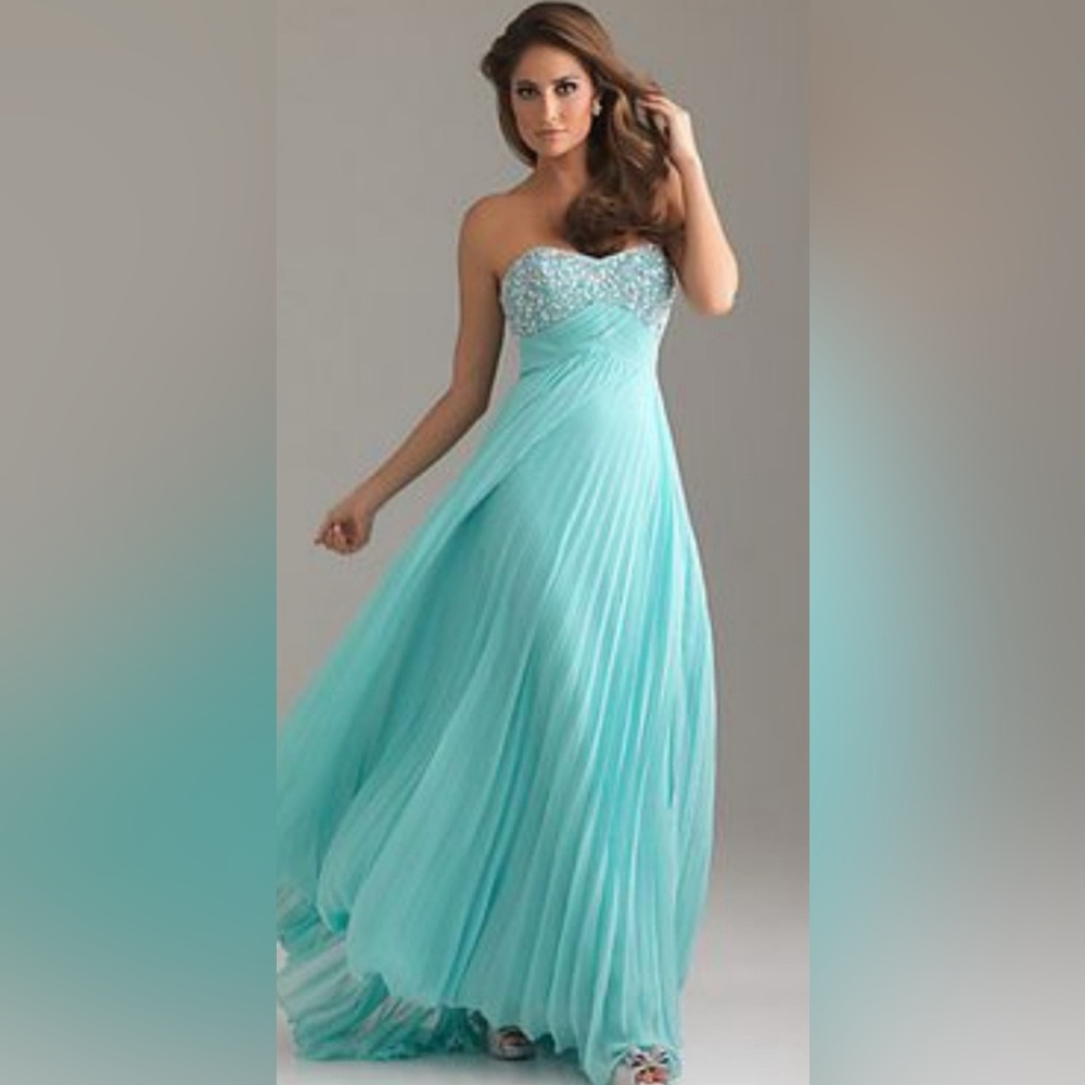 Night Moves Beaded Crystal Pleated Chiffon Evening Dress - Prom Dress